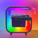 Carregador sem fio multifuncional com suporte, alto-falante, cartão TF, luz noturna RGB e estação de carregamento rápido para iPhone 16 15, Samsung, Xiaomi e Huawei.