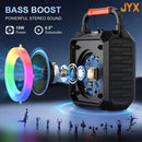 Maquina de Karaokê T17 Caixa de Som Bluetooth portátil, luzes coloridas RGB e vem com 2 microfones sem fio.
