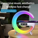 Carregador sem fio multifuncional com suporte, alto-falante, cartão TF, luz noturna RGB e estação de carregamento rápido para iPhone 16 15, Samsung, Xiaomi e Huawei.