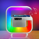 Carregador sem fio multifuncional com suporte, alto-falante, cartão TF, luz noturna RGB e estação de carregamento rápido para iPhone 16 15, Samsung, Xiaomi e Huawei.