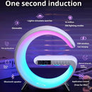 Carregador sem fio multifuncional com suporte, alto-falante, cartão TF, luz noturna RGB e estação de carregamento rápido para iPhone 16 15, Samsung, Xiaomi e Huawei.