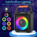 Maquina de Karaokê T17 Caixa de Som Bluetooth portátil, luzes coloridas RGB e vem com 2 microfones sem fio.